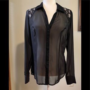 Sofia Vergara Sheer Long-Sleeve Black Blouse